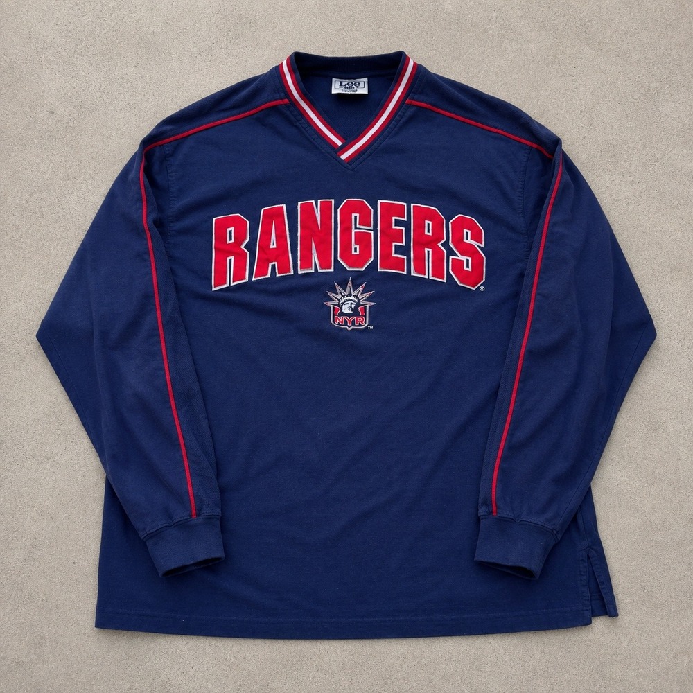Vintage Lee Sport New York Rangers NHL Long Sleeve Shirt Navy Blue Mens L